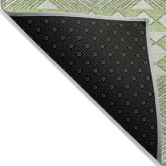 Artichoke Green And Ivory Geometric Washable Indoor Outdoor Area Rug Photo 4