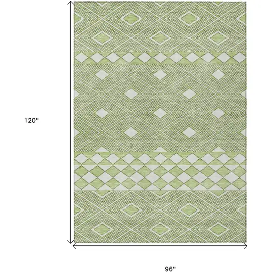 Artichoke Green And Ivory Geometric Washable Indoor Outdoor Area Rug Photo 3