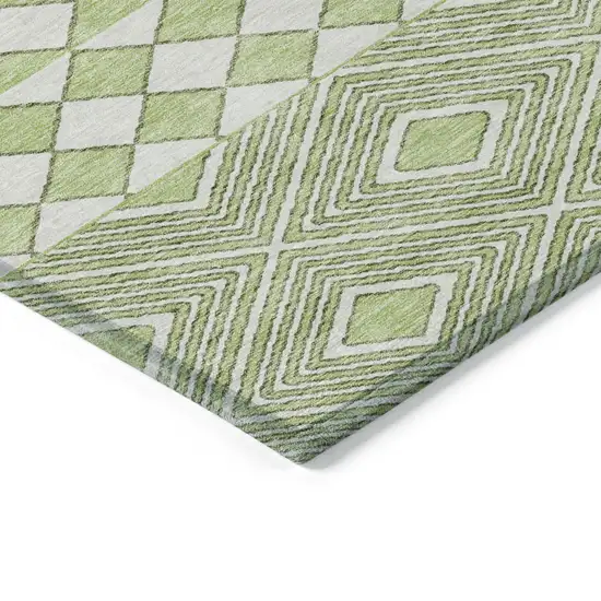 Artichoke Green And Ivory Geometric Washable Indoor Outdoor Area Rug Photo 5