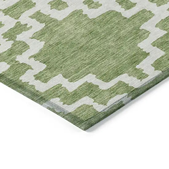 Artichoke Green And Ivory Geometric Washable Indoor Outdoor Area Rug Photo 4