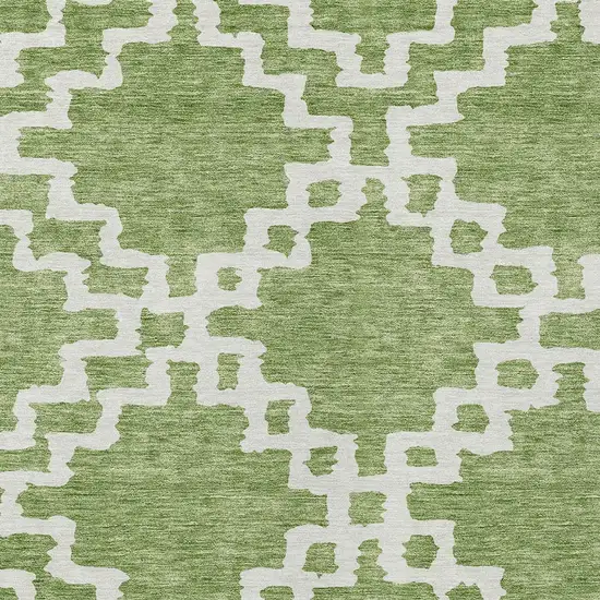 Artichoke Green And Ivory Geometric Washable Indoor Outdoor Area Rug Photo 6