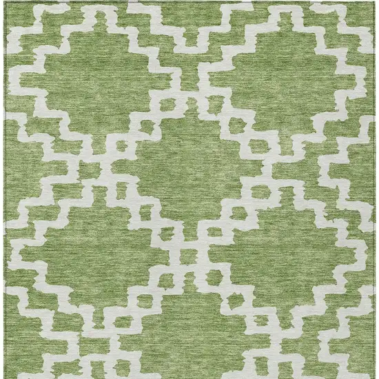 Artichoke Green And Ivory Geometric Washable Indoor Outdoor Area Rug Photo 7