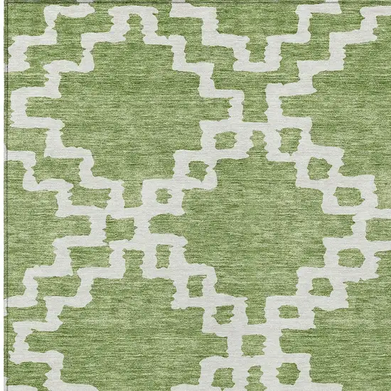 Artichoke Green And Ivory Geometric Washable Indoor Outdoor Area Rug Photo 6