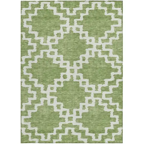 Artichoke Green And Ivory Geometric Washable Indoor Outdoor Area Rug Photo 7