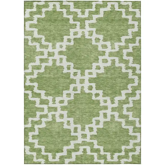 Artichoke Green And Ivory Geometric Washable Indoor Outdoor Area Rug Photo 2