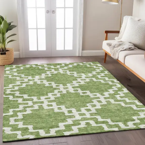 Artichoke Green And Ivory Geometric Washable Indoor Outdoor Area Rug Photo 9