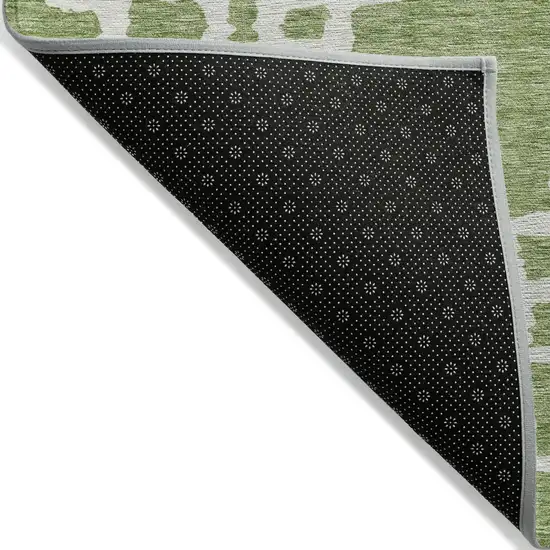 Artichoke Green And Ivory Geometric Washable Indoor Outdoor Area Rug Photo 5