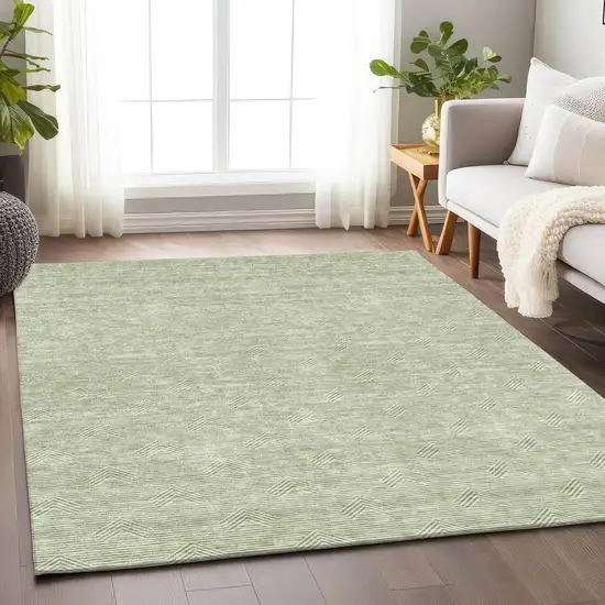Artichoke Green And Ivory Geometric Washable Indoor Outdoor Area Rug Photo 9