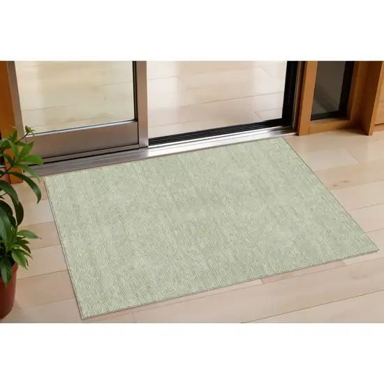 Artichoke Green And Ivory Geometric Washable Indoor Outdoor Area Rug Photo 1