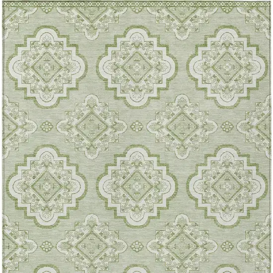 Artichoke Green And Ivory Medallion Washable Indoor Outdoor Area Rug Photo 7