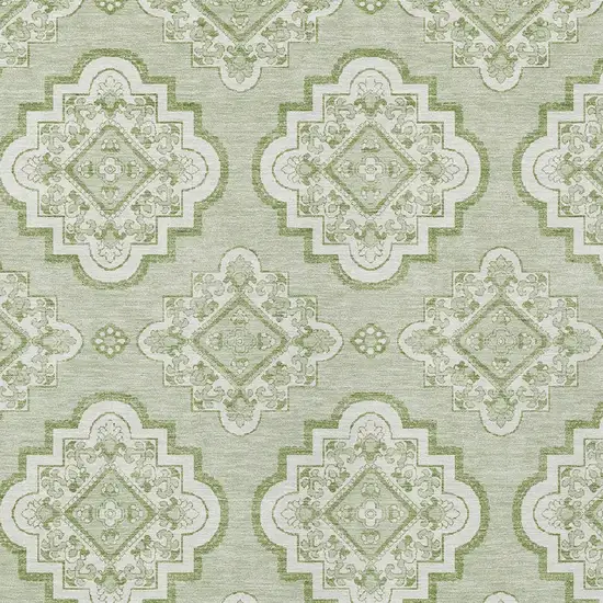 Artichoke Green And Ivory Medallion Washable Indoor Outdoor Area Rug Photo 6