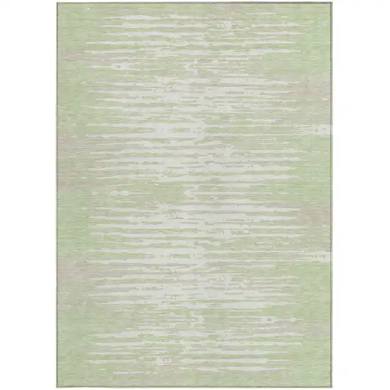 Artichoke Green And Ivory Striped Washable Indoor Outdoor Area Rug Photo 7