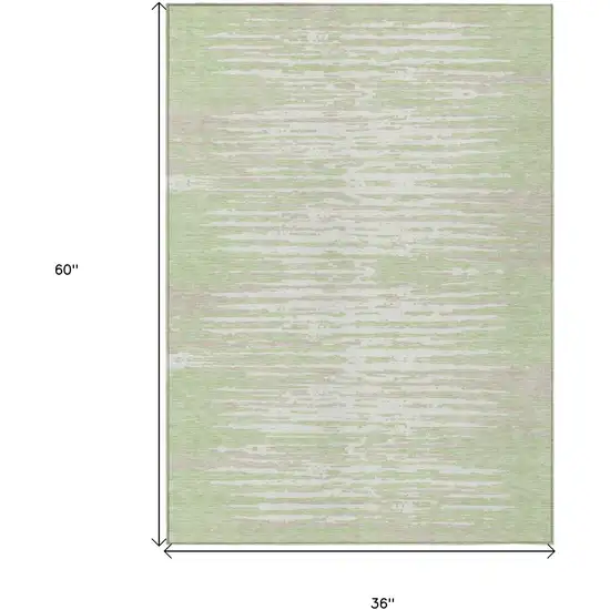 Artichoke Green And Ivory Striped Washable Indoor Outdoor Area Rug Photo 3