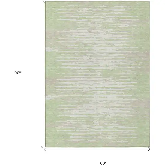 Artichoke Green And Ivory Striped Washable Indoor Outdoor Area Rug Photo 3