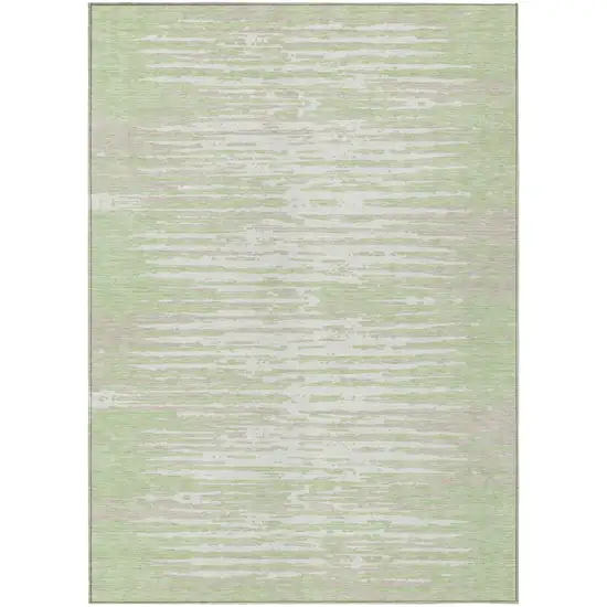 Artichoke Green And Ivory Striped Washable Indoor Outdoor Area Rug Photo 2