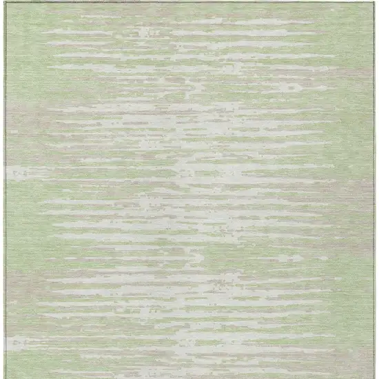 Artichoke Green And Ivory Striped Washable Indoor Outdoor Area Rug Photo 5