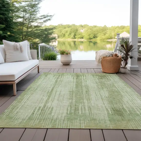 Artichoke Green And Ivory Striped Washable Indoor Outdoor Area Rug Photo 8