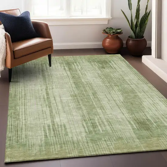 Artichoke Green And Ivory Striped Washable Indoor Outdoor Area Rug Photo 9