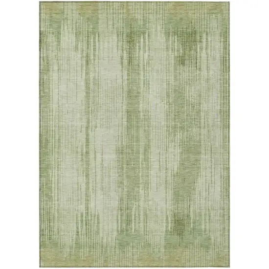 Artichoke Green And Ivory Striped Washable Indoor Outdoor Area Rug Photo 2
