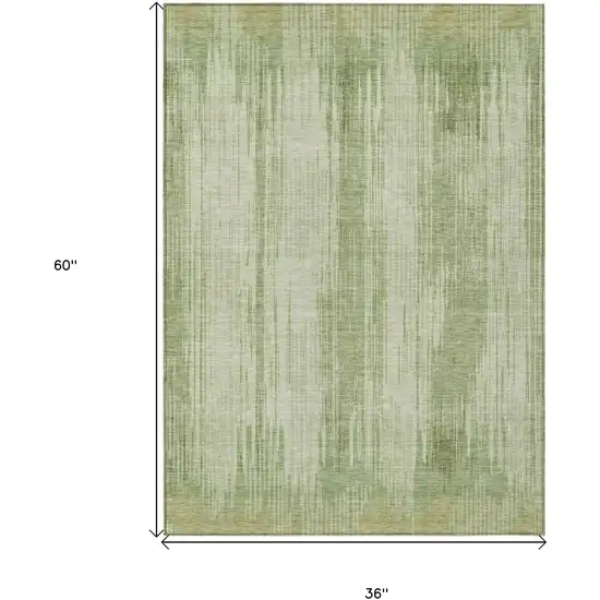 Artichoke Green And Ivory Striped Washable Indoor Outdoor Area Rug Photo 3