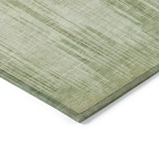 Artichoke Green And Ivory Striped Washable Indoor Outdoor Area Rug Photo 5