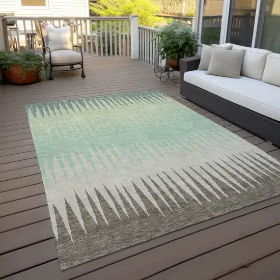 Artichoke Green Beige And Brown Striped Washable Indoor Outdoor Area Rug Photo 7