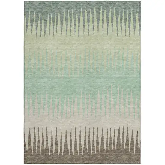 Artichoke Green Beige And Brown Striped Washable Indoor Outdoor Area Rug Photo 6