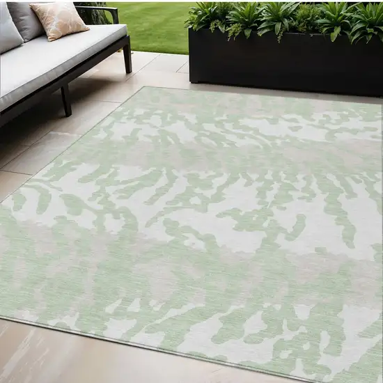 Artichoke Green Beige And Ivory Animal Print Washable Indoor Outdoor Area Rug Photo 1