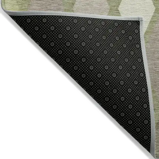 Artichoke Green Beige And Ivory Geometric Washable Indoor Outdoor Area Rug Photo 4