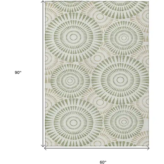 Artichoke Green Brown And Beige Geometric Washable Indoor Outdoor Area Rug Photo 3