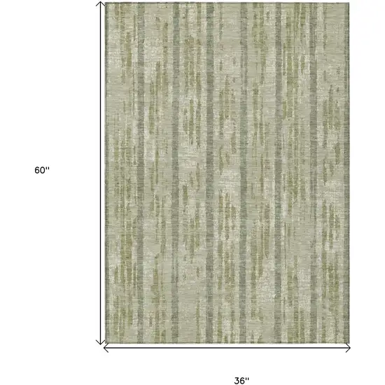 Artichoke Green Gray And Ivory Striped Washable Indoor Outdoor Area Rug Photo 3