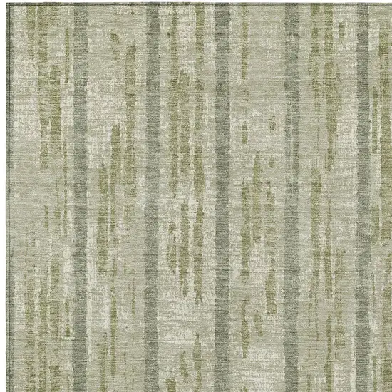 Artichoke Green Gray And Ivory Striped Washable Indoor Outdoor Area Rug Photo 6