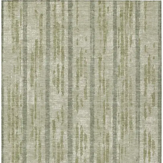 Artichoke Green Gray And Ivory Striped Washable Indoor Outdoor Area Rug Photo 7