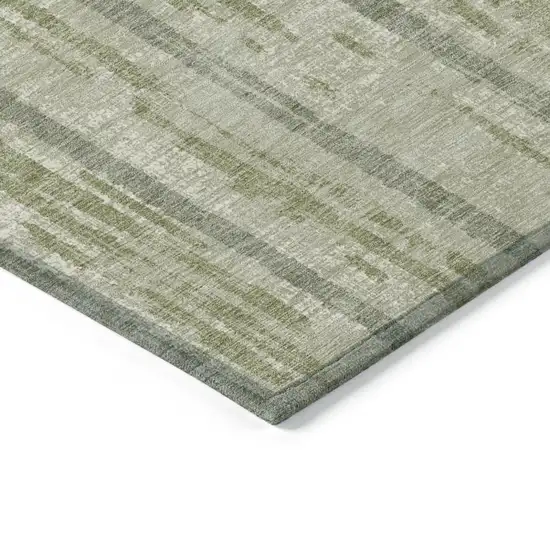 Artichoke Green Gray And Ivory Striped Washable Indoor Outdoor Area Rug Photo 5