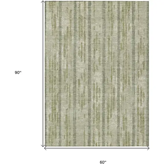 Artichoke Green Gray And Ivory Striped Washable Indoor Outdoor Area Rug Photo 3