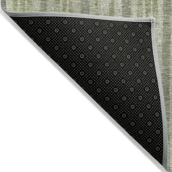Artichoke Green Gray And Ivory Striped Washable Indoor Outdoor Area Rug Photo 4