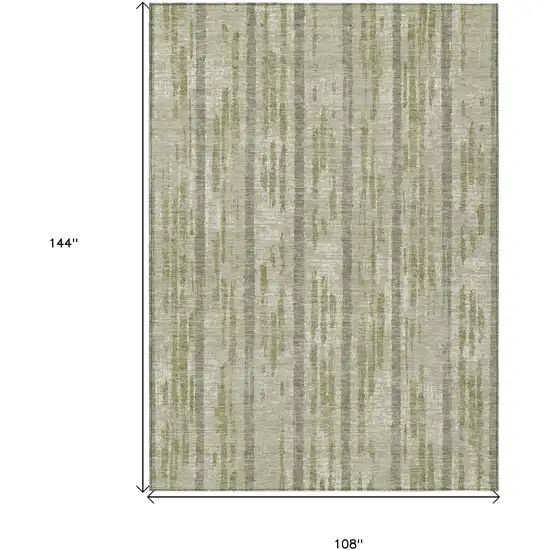 Artichoke Green Gray And Ivory Striped Washable Indoor Outdoor Area Rug Photo 3