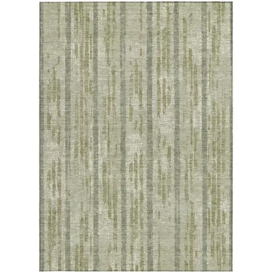 Artichoke Green Gray And Ivory Striped Washable Indoor Outdoor Area Rug Photo 7