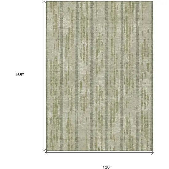 Artichoke Green Gray And Ivory Striped Washable Indoor Outdoor Area Rug Photo 3