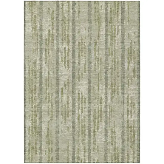 Artichoke Green Gray And Ivory Striped Washable Indoor Outdoor Area Rug Photo 2