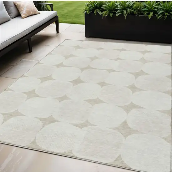 Beige And Brown Abstract Washable Indoor Outdoor Area Rug Photo 1