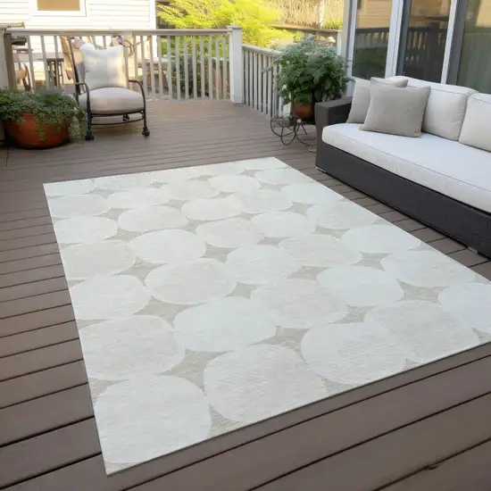Beige And Brown Abstract Washable Indoor Outdoor Area Rug Photo 8
