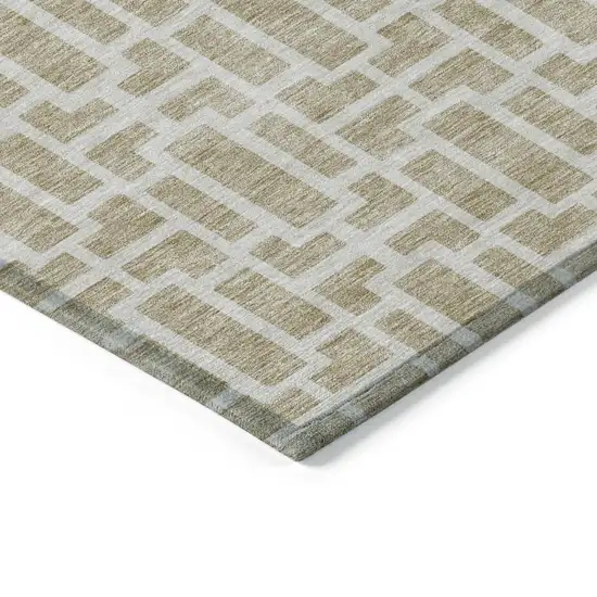Beige And Brown Geometric Washable Indoor Outdoor Area Rug Photo 5