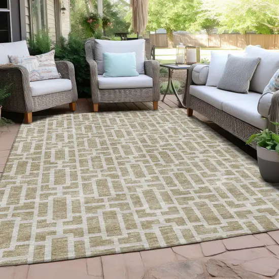 Beige And Brown Geometric Washable Indoor Outdoor Area Rug Photo 8