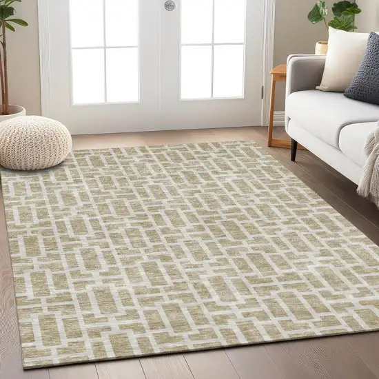 Beige And Brown Geometric Washable Indoor Outdoor Area Rug Photo 9