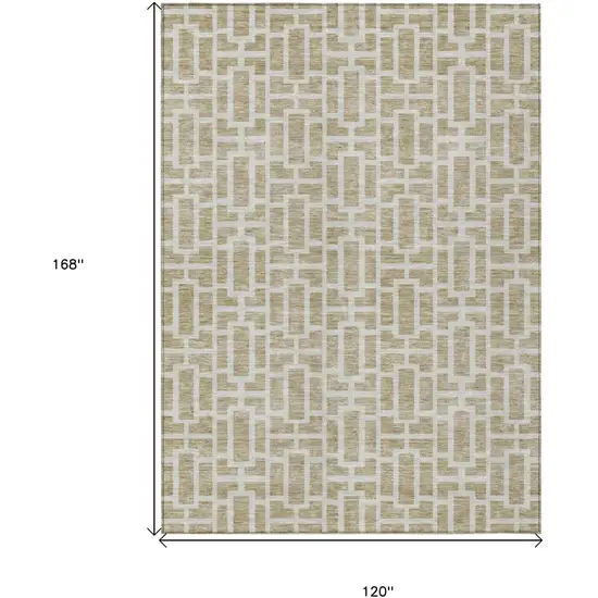 Beige And Brown Geometric Washable Indoor Outdoor Area Rug Photo 3