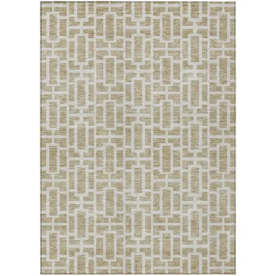 Beige And Brown Geometric Washable Indoor Outdoor Area Rug Photo 2