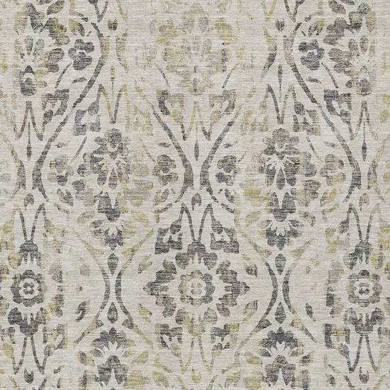 Beige And Dark Gray Floral Washable Indoor Outdoor Area Rug Photo 7