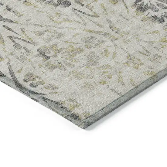 Beige And Dark Gray Floral Washable Indoor Outdoor Area Rug Photo 5
