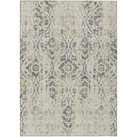Beige And Dark Gray Floral Washable Indoor Outdoor Area Rug Photo 2